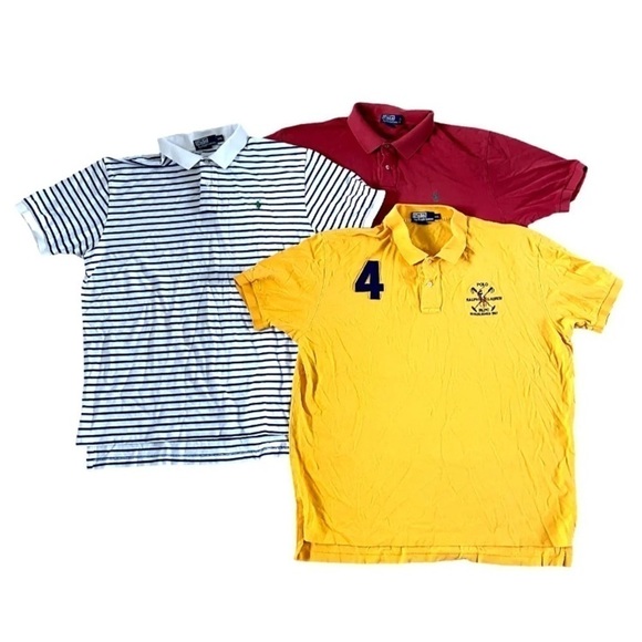 Lot of 3 Mens Polo Ralph Lauren Polo Shirts Sz XXL 2XL Pony Logo Striped Blue Wt - Picture 1 of 8